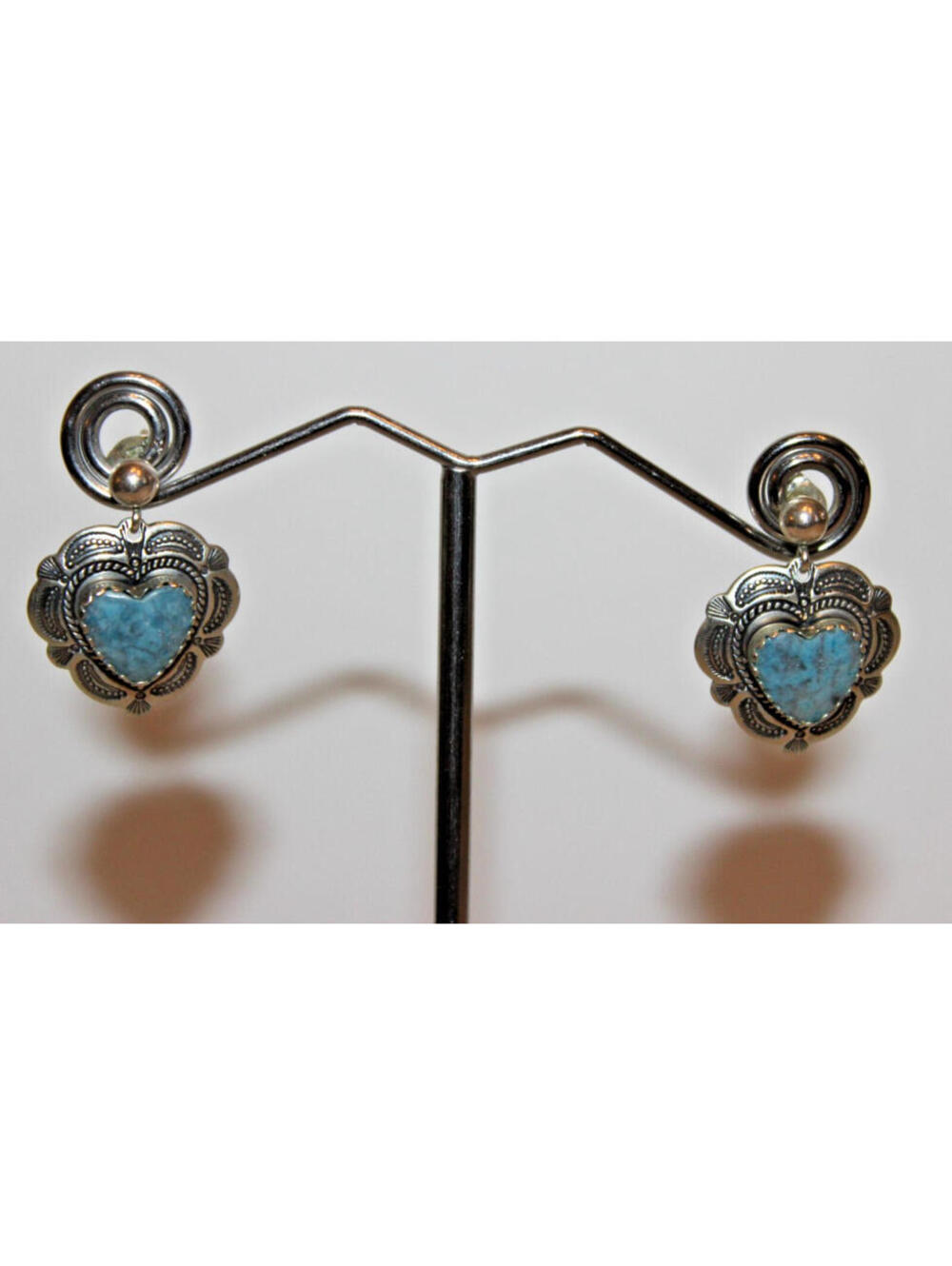 Vintage O.T. Sterling Silver Turquoise Heart Pierced Earrings Southwestern